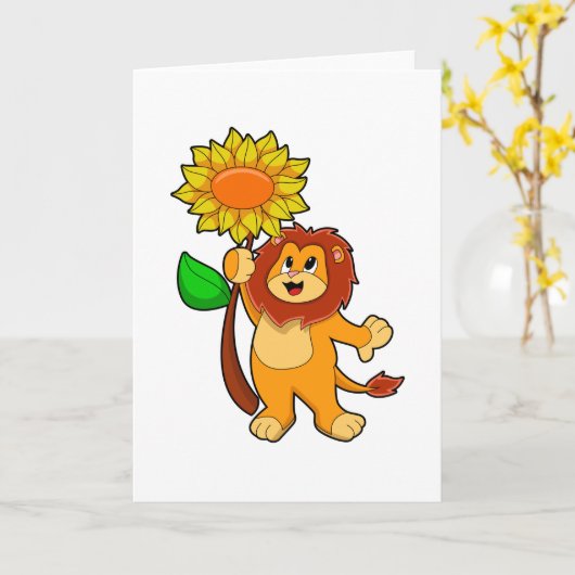 Leeuw met Bloem Zonnebloem Kaart (Gele Bloem)