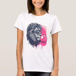 Leeuw met bril en roze kauwgom t-shirt