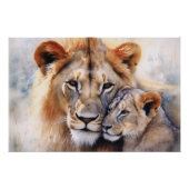 Leeuw met Cub Glossy Poster Wall Art (Voorkant)