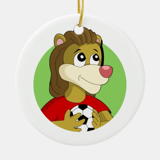 Leeuw met een voetballen cartoon keramisch ornament (Voorkant)