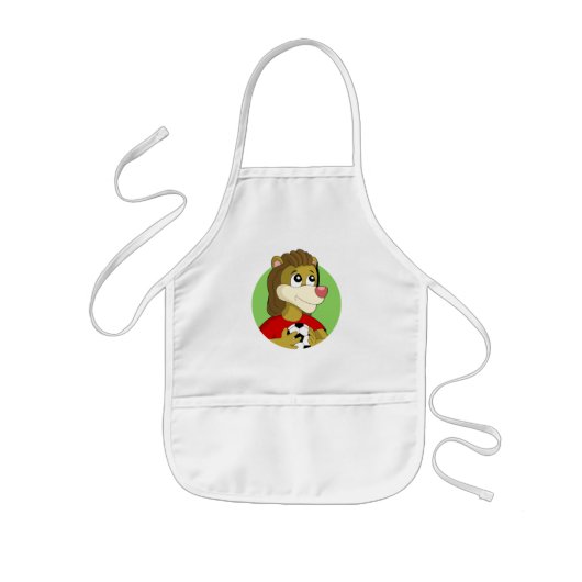 Leeuw met een voetballen cartoon kinder schort (Voorkant)