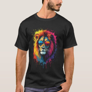 Leeuw met gekleurde bril t-shirt