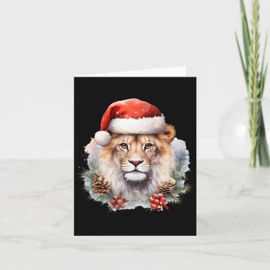 Leeuw met Kerst Pet Zuid-Afrika Safari Dier Kaart (Voorkant)