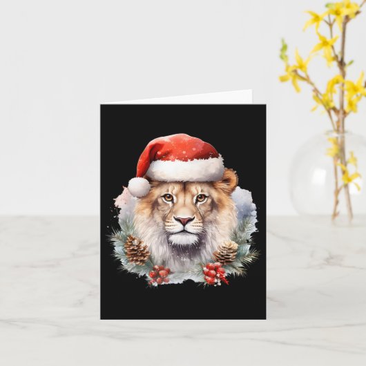 Leeuw met Kerst Pet Zuid-Afrika Safari Dier Kaart (Gele Bloem)