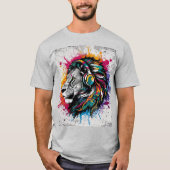Leeuw met koptelefoon kleurspatten levendig t-shirt (Voorkant)
