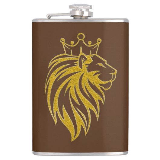 Leeuw Met Kroon - Goud Stijl 2 Heupfles (Voorkant)
