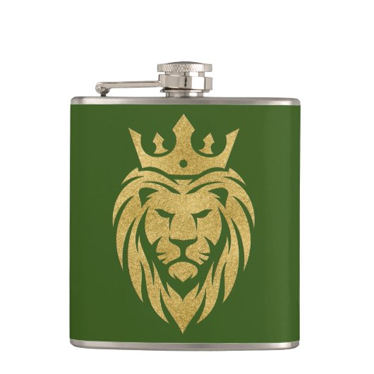 Leeuw Met Kroon - Goud Stijl 3 Heupfles (Voorkant)