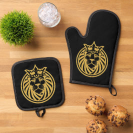 Leeuw Met Kroon - Goud Stijl 4 Ovenwant & Pannenlap Set