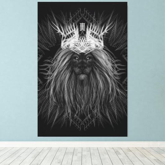 Leeuw met kroonmonogram canvas afdruk (Insitu (Houten vloer))