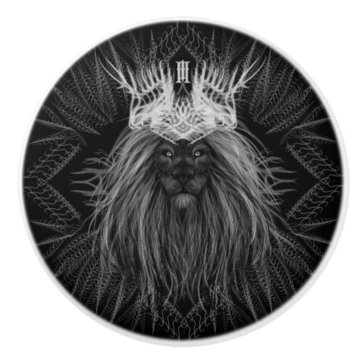 Leeuw met kroonmonogram keramische knop (Voorkant)