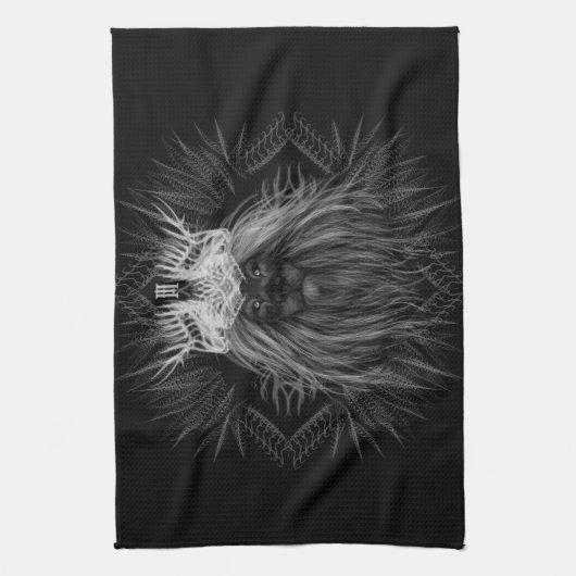 Leeuw met kroonmonogram theedoek (Verticaal)