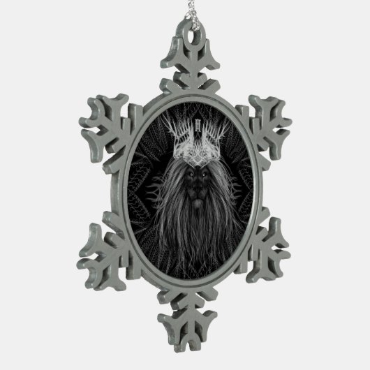 Leeuw met kroonmonogram tin sneeuwvlok ornament (Links)