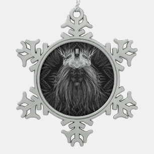 Leeuw met kroonmonogram tin sneeuwvlok ornament