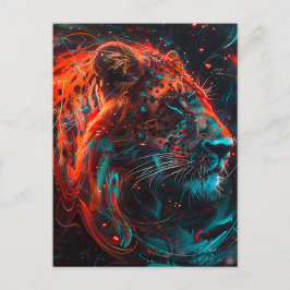 Leeuw met roodachtige turquoise lichtpaden briefkaart