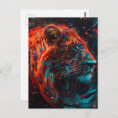 Leeuw met roodachtige turquoise lichtpaden briefkaart (Voorkant / Achterkant)