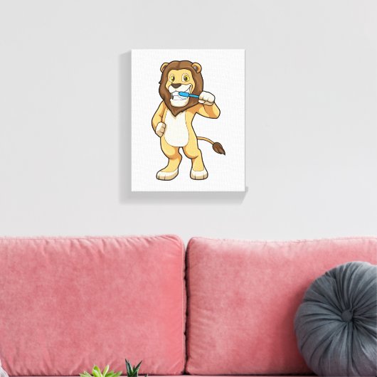 Leeuw met tandenborstel canvas afdruk (Insitu (Woonkamer))
