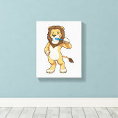 Leeuw met tandenborstel canvas afdruk (Insitu (Houten vloer))