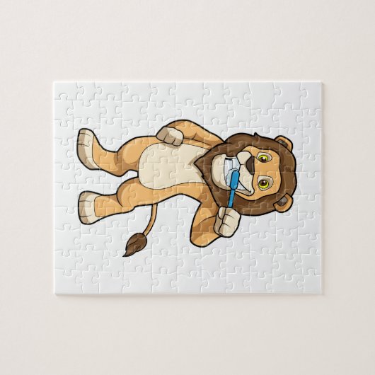 Leeuw met tandenborstel legpuzzel (Horizontaal)