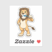 Leeuw met tandenborstel sticker (Vel)