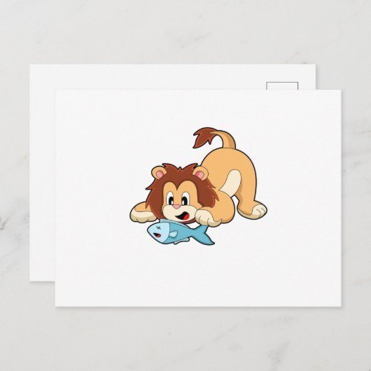 Leeuw met Vis Briefkaart (Voorkant / Achterkant)