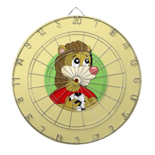 Leeuw met voetbal cartoon dart board dartbord (Voorkant)