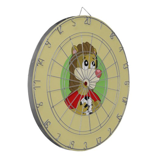 Leeuw met voetbal cartoon dart board dartbord (Voorkant Links)