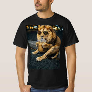 Leeuw Met Zonnebril Die IJskoude Koffie Drinkt T-shirt