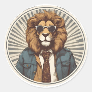 Leeuw met zonnebril ronde sticker