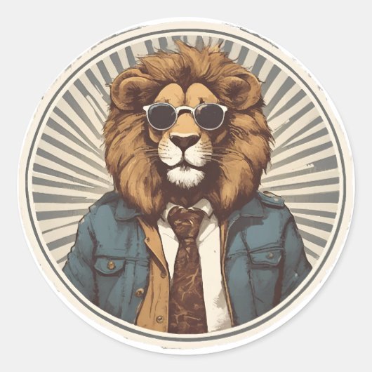 Leeuw met zonnebril ronde sticker (Voorkant)