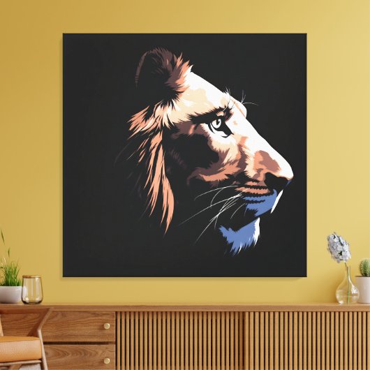 Leeuw met zwarte achtergrond | HD Canvas Afdruk (Insitu (Woonkamer))