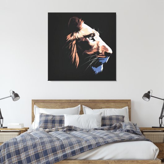 Leeuw met zwarte achtergrond | HD Canvas Afdruk (Insitu (Slaapkamer))