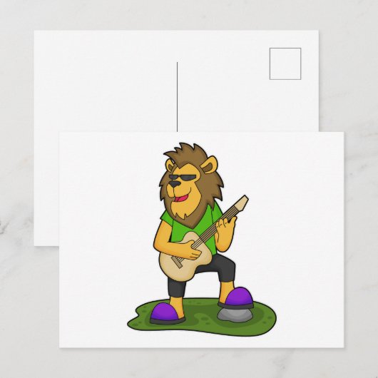 Leeuw Musicus Gitaar Muziek Briefkaart (Voorkant / Achterkant)
