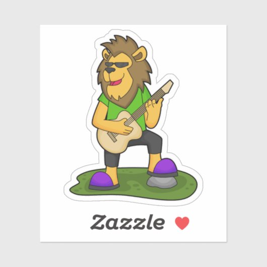 Leeuw Muzikant Gitaar Muziek Sticker (Vel)