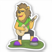 Leeuw Muzikant Gitaar Muziek Sticker (Voorkant)