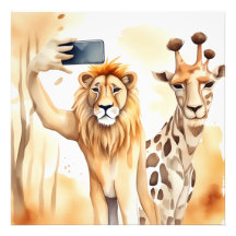 Leeuw nemen selfie met giraffe
