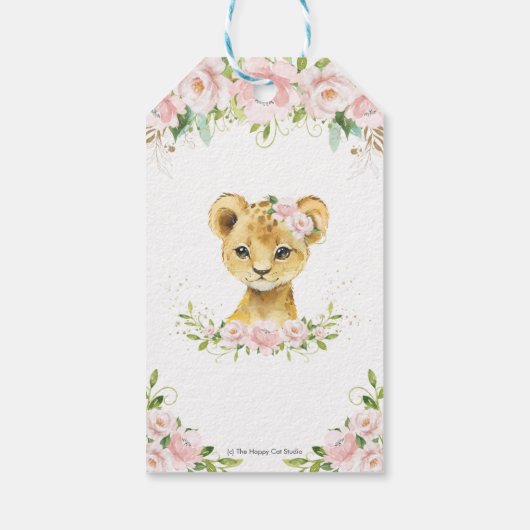 Leeuw Oerwoud Dieren Blush Bloemen Meisje Baby sho Cadeaulabel (Achterkant)