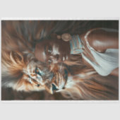 Leeuw Oerwoud Zwart Vrouw Decoupage Tissuepapier (Voorkant)