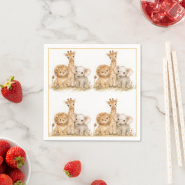 Leeuw Olifant Giraffe Boho Aards Neutraal Kinderen Servet