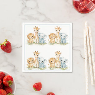 Leeuw Olifant Giraffe Stofblauw Kinderen Servet