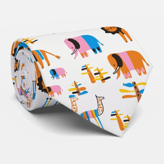 Leeuw, olifant met giraffe en witte bomen stropdas (Opgerold)