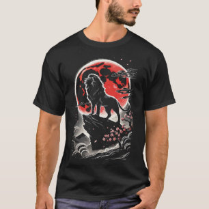 Leeuw onder Rode Maan, Neo-Japanse Tatoeage Stijl T-shirt