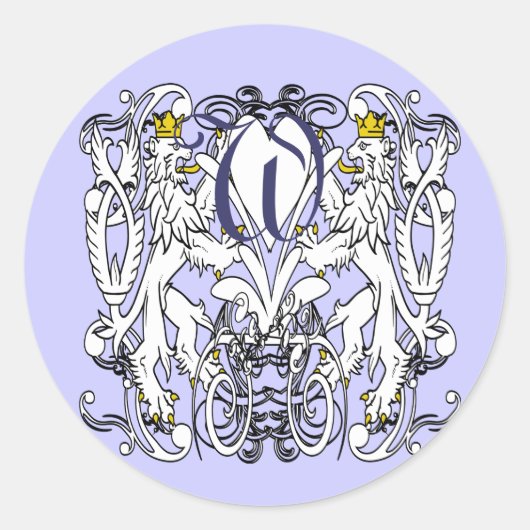  leeuw ongebreideld wit met gouden kronen, tong ronde sticker (Voorkant)