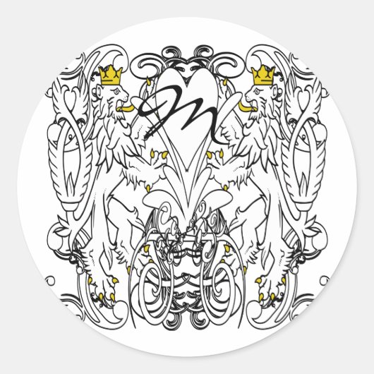  leeuw ongebreideld wit met gouden kronen, tong ronde sticker (Voorkant)