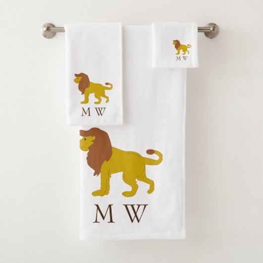 Leeuw ontwerp met monogram bad handdoek (Insitu)