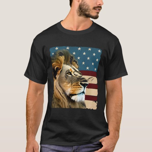Leeuw op Amerikaanse vlag Schilderen Amerikaanse P T-shirt (Voorkant)