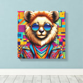 Leeuw op een kleurrijke geometrische achtergrond canvas afdruk (Insitu (Houten vloer))