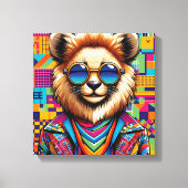 Leeuw op een kleurrijke geometrische achtergrond canvas afdruk (Voorkant)