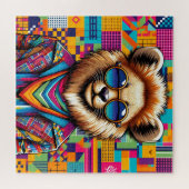Leeuw op een kleurrijke geometrische achtergrond legpuzzel (Horizontaal)