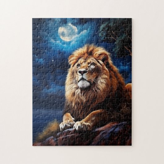 Leeuw op een maanlicht avond legpuzzel (Verticaal)