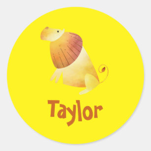 Leeuw op geel ronde sticker